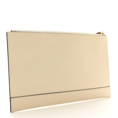 Fendi Vitello King Logo Embossed Medium Flat Pouch White Ice 3 of 8