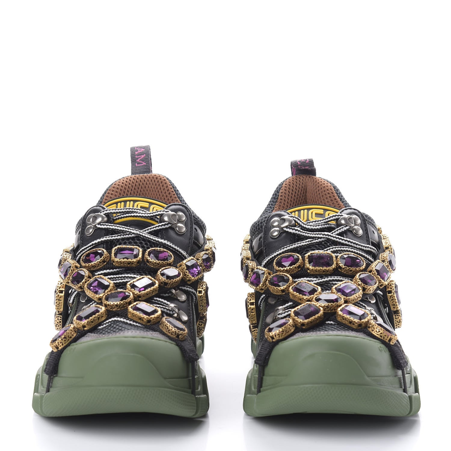 Gucci X SEGA Mesh Suede Calfskin Removable Crystals Flashtrek Sneakers 39.5 Loess Black Olive Green 2 of 10