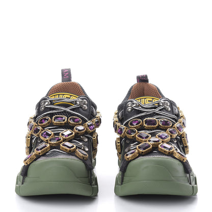 Gucci X SEGA Mesh Suede Calfskin Removable Crystals Flashtrek Sneakers 39.5 Loess Black Olive Green 2 of 10