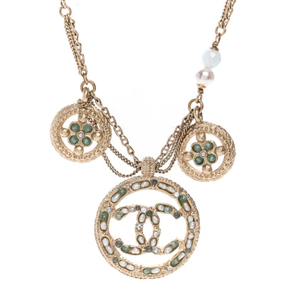 Chanel Bead Pearl CC Medallion Necklace Gold 7 of 14