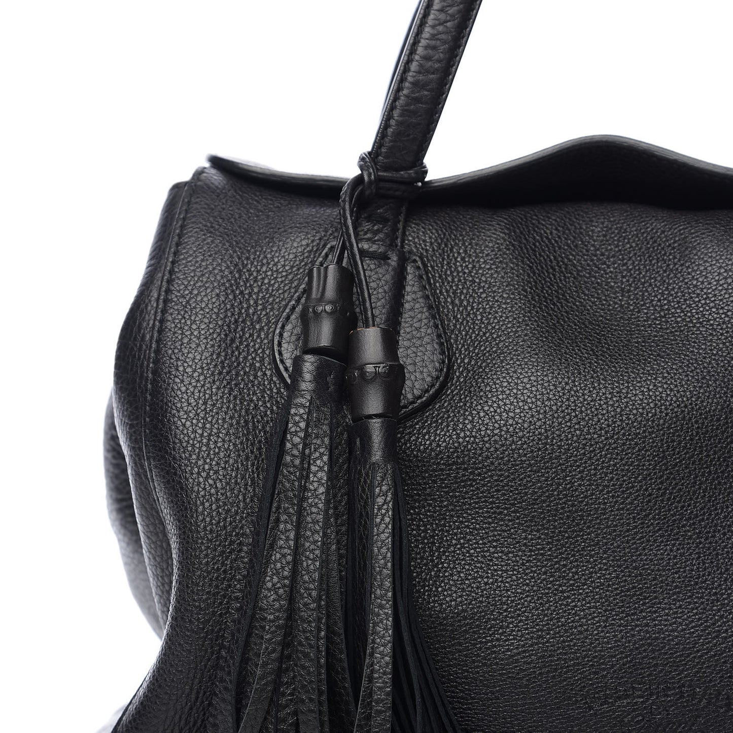 Pebbled Calfskin Lady Tassel Top Handle Bag Black
