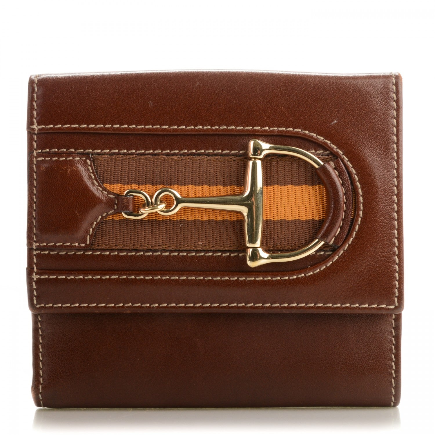 Gucci Calfskin Web Hasler French Flap Wallet Brown 1 of 7