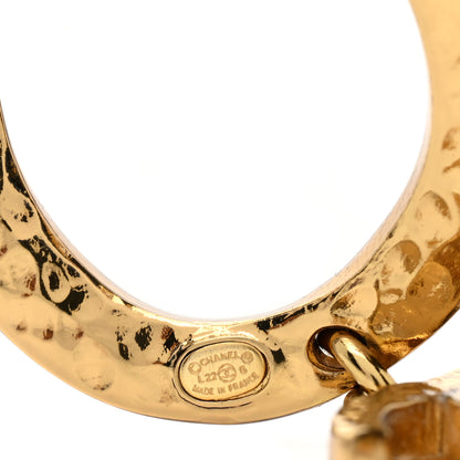 Chanel Metal Textured Hoop Drop CC Earrings Gold 4 of 4