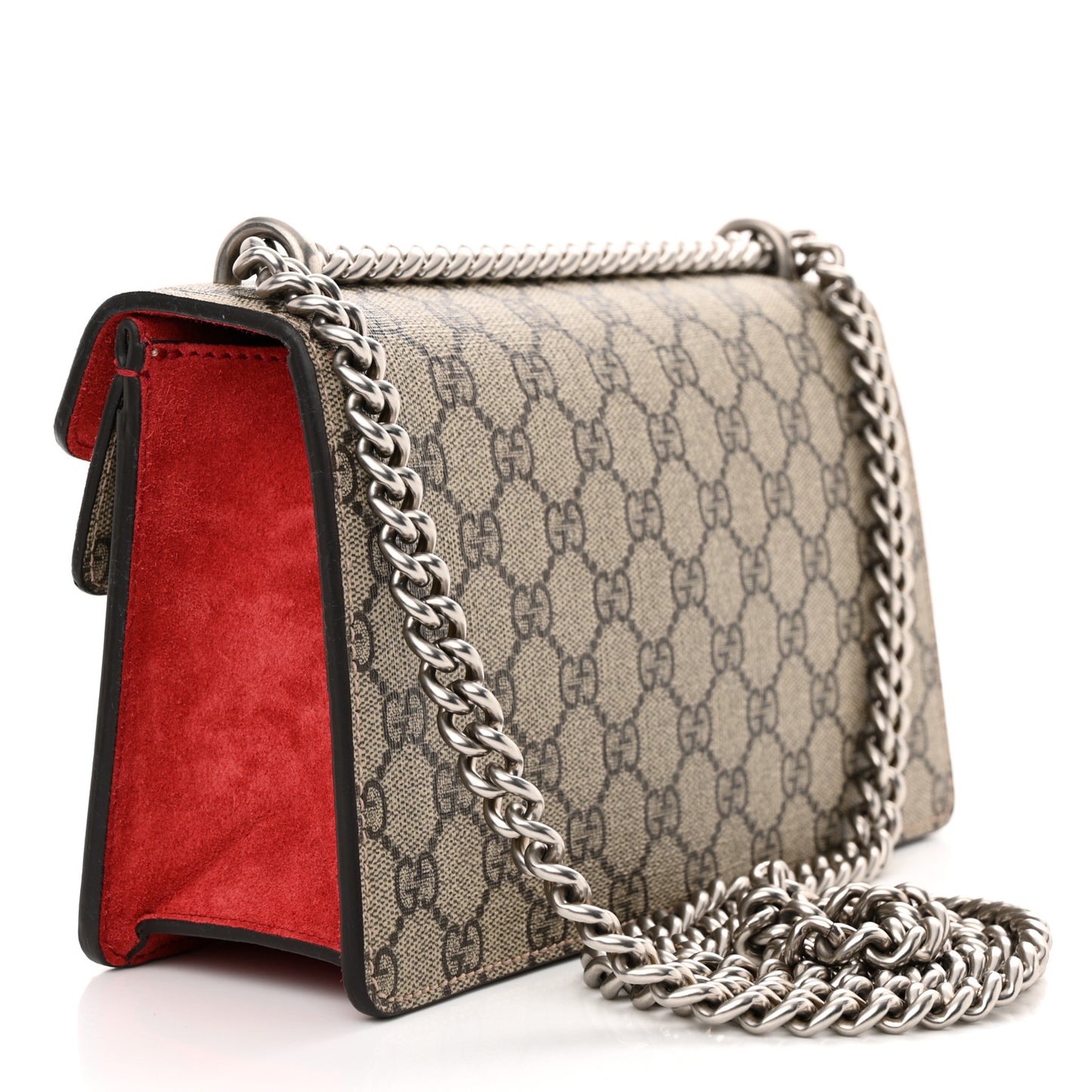 GG Supreme Monogram Suede Crystal Small Dionysus Shoulder Bag Vulcanic Red