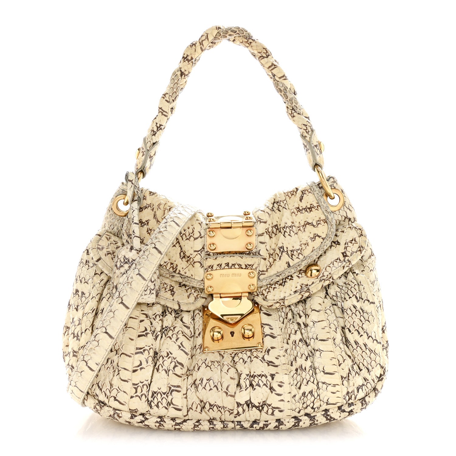 Miu Miu Snakeskin Small Matelasse Coffer Hobo Beige 1 of 19