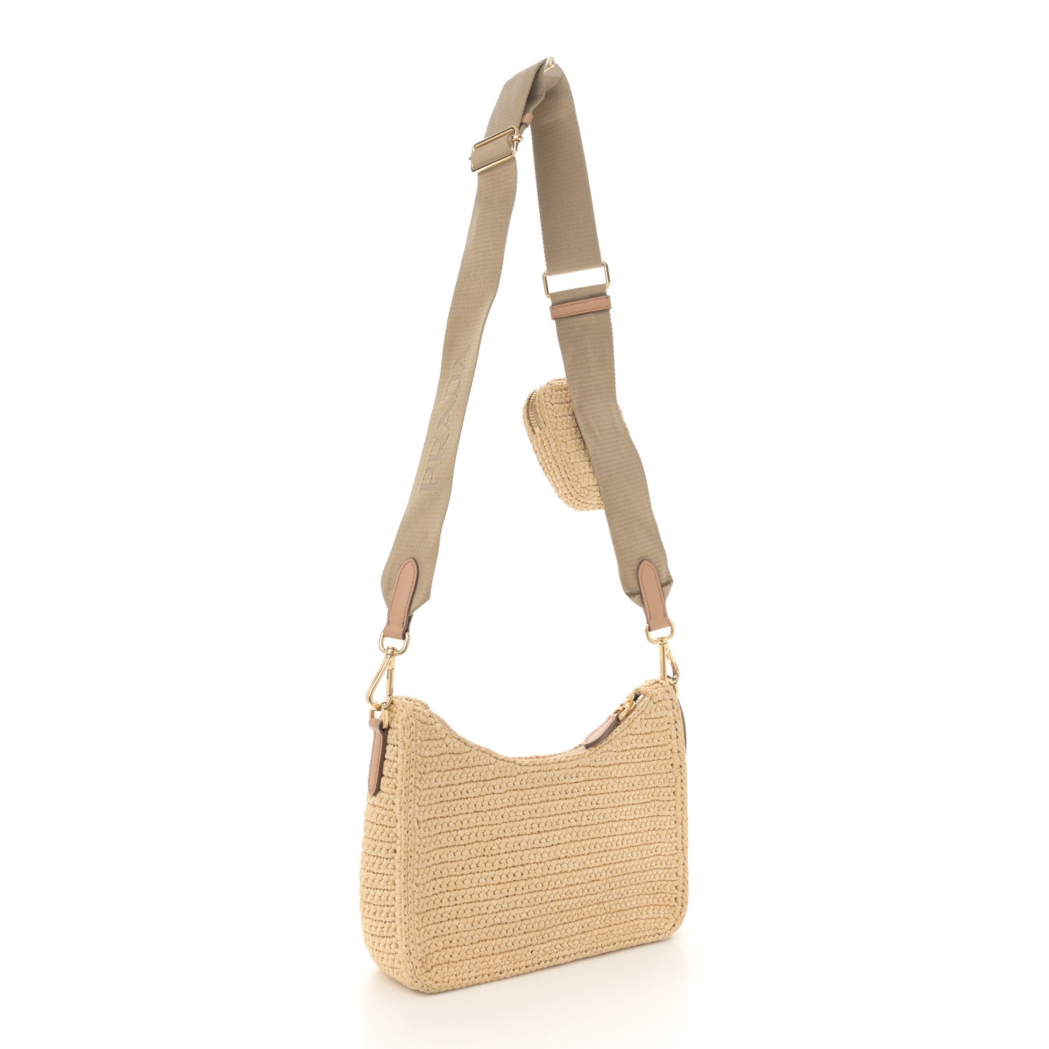 Prada Yarn Raffia Effect Crochet Re-Edition 2005 Shoulder Bag Naturale 3 of 13