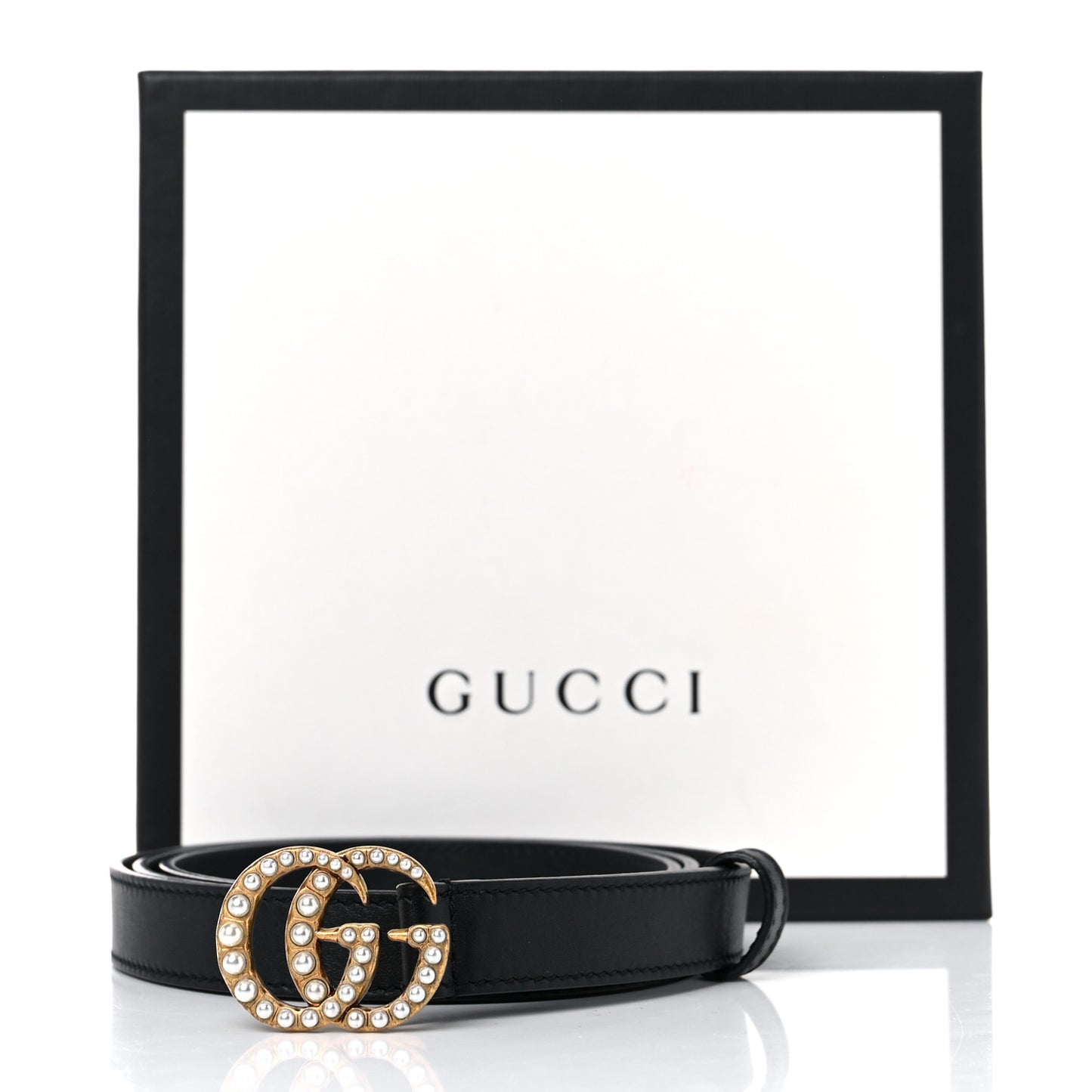 Calfskin Pearl Double G 20mm Belt 95 38 Black Cream