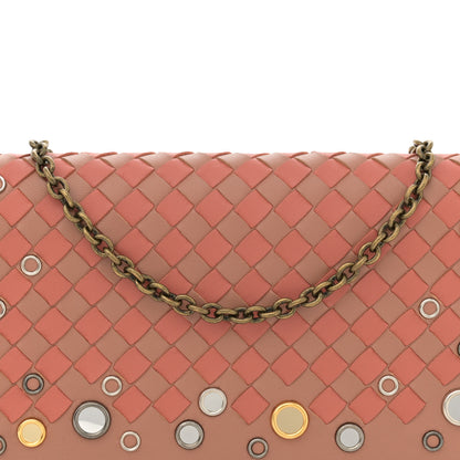 Bottega Veneta Nappa Intrecciato Studded Embellished Chain Wallet Tan Corallo 8 of 14