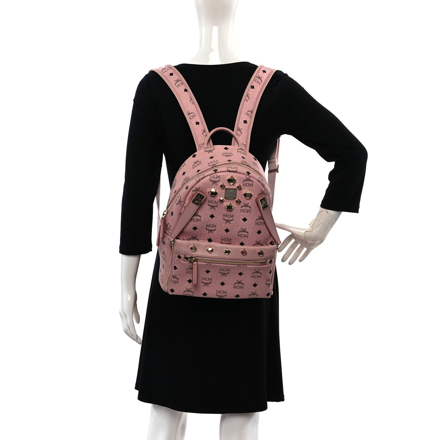 MCM Visetos Studded Small Dual Stark Backpack Light Pink 2 of 8