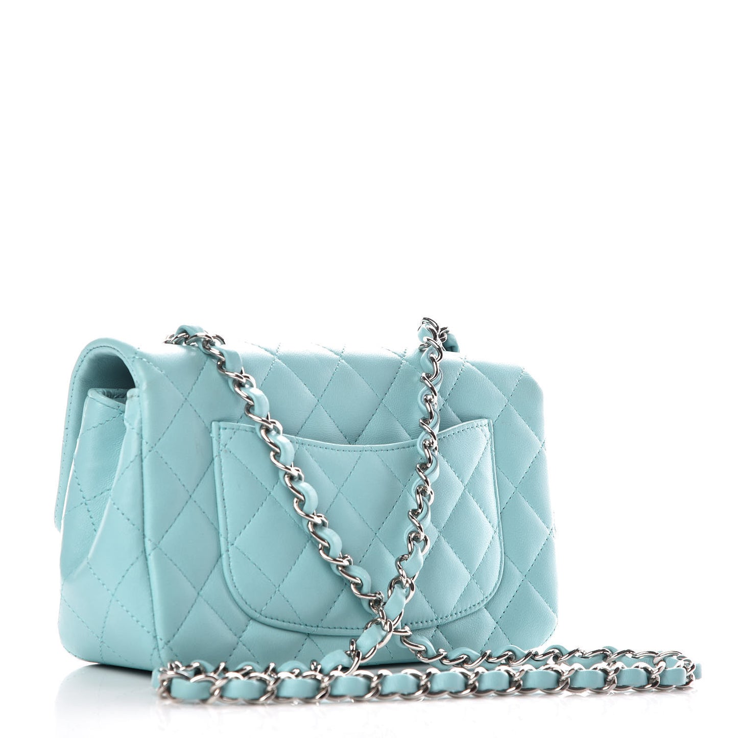 Lambskin Quilted Mini Rectangular Flap Light Blue