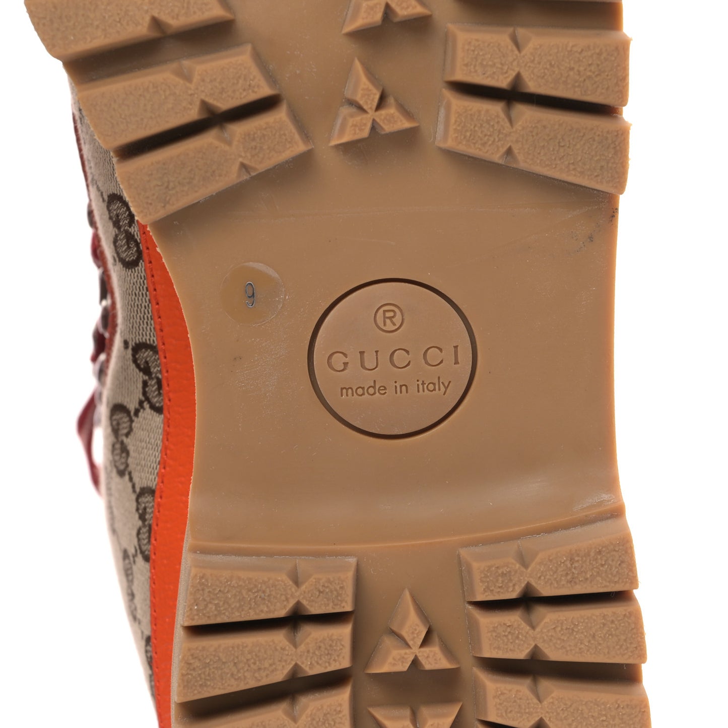 X THE NORTH FACE Monogram Textured Calfskin Mens Hiking Ankle Boots 9 Beige Ebony Deep Orange