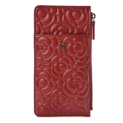 Chanel Caviar Camellia Embossed Classic Flat Wallet Pouch Red 1 of 8