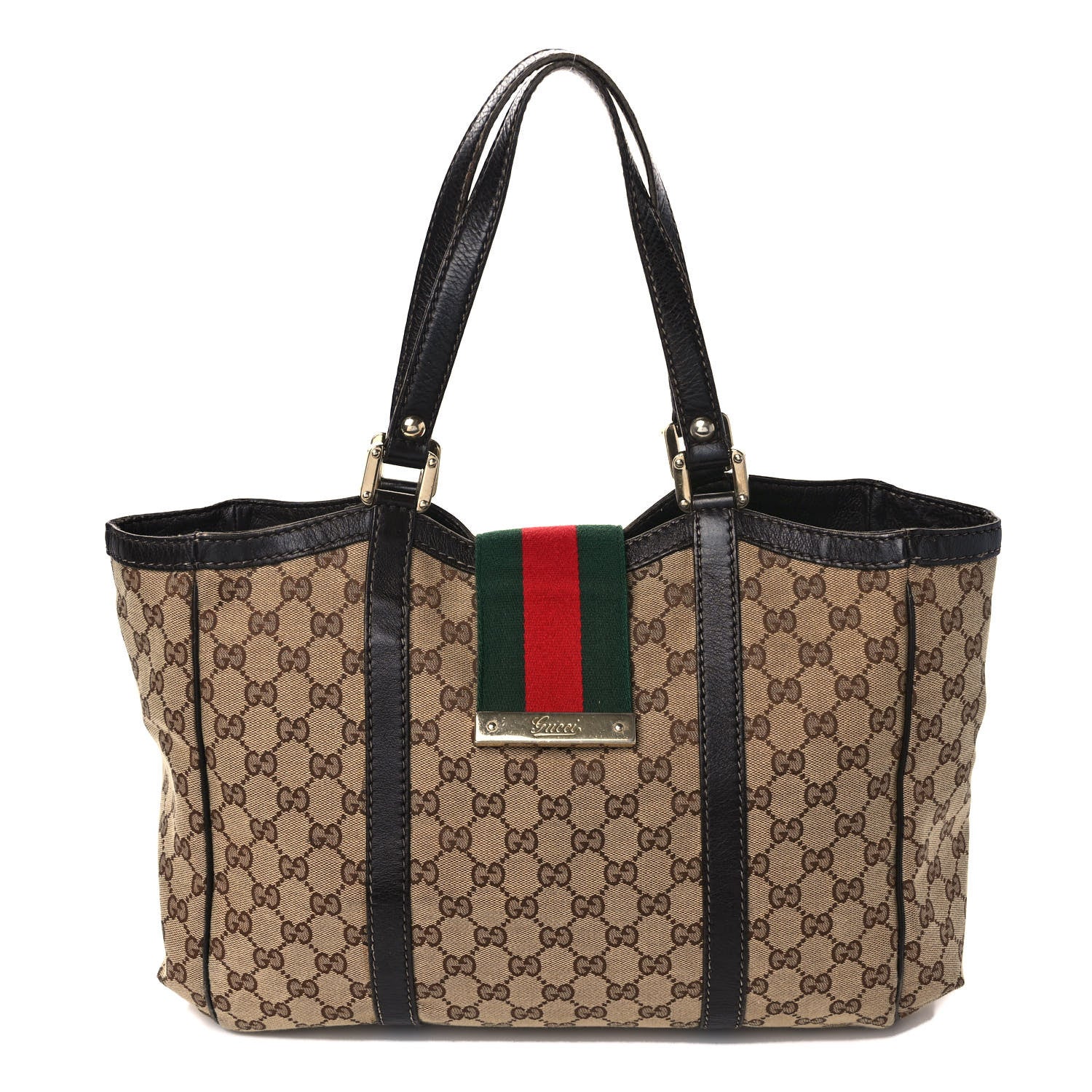 Gucci Monogram New Ladies Web Tote Dark Brown 1 of 15