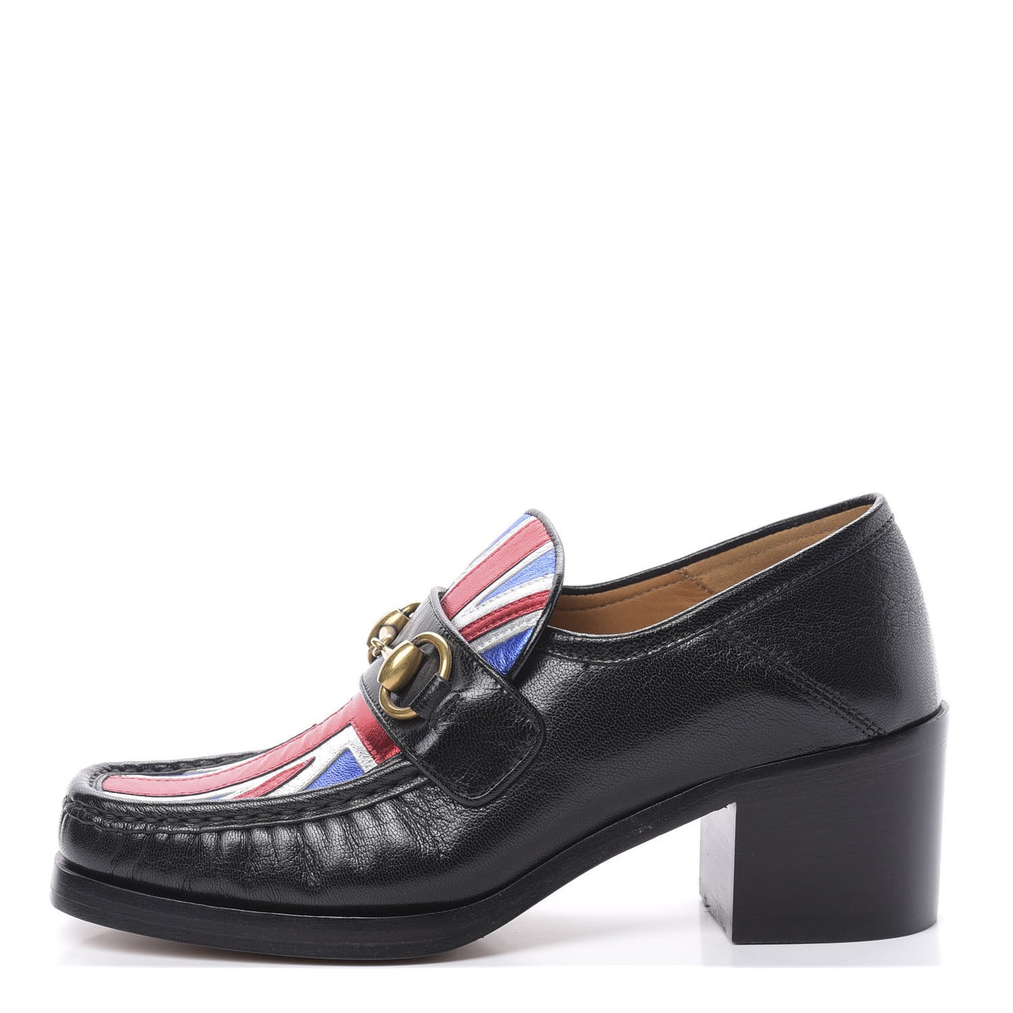 Lambskin Union Jack Horsebit Loafer Pumps 35.5 Black