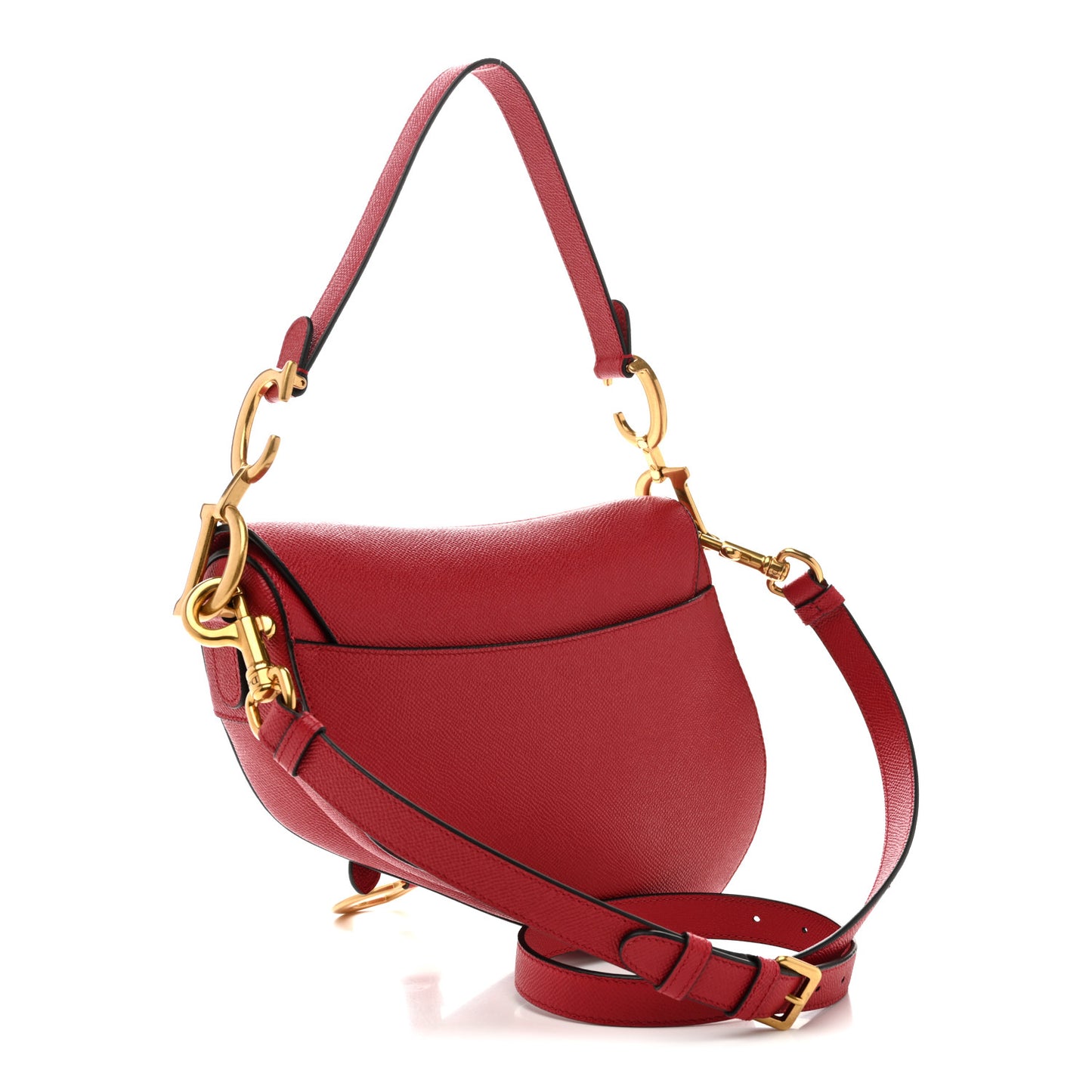Grained Calfskin Saddle Bag With Strap Cherry Red