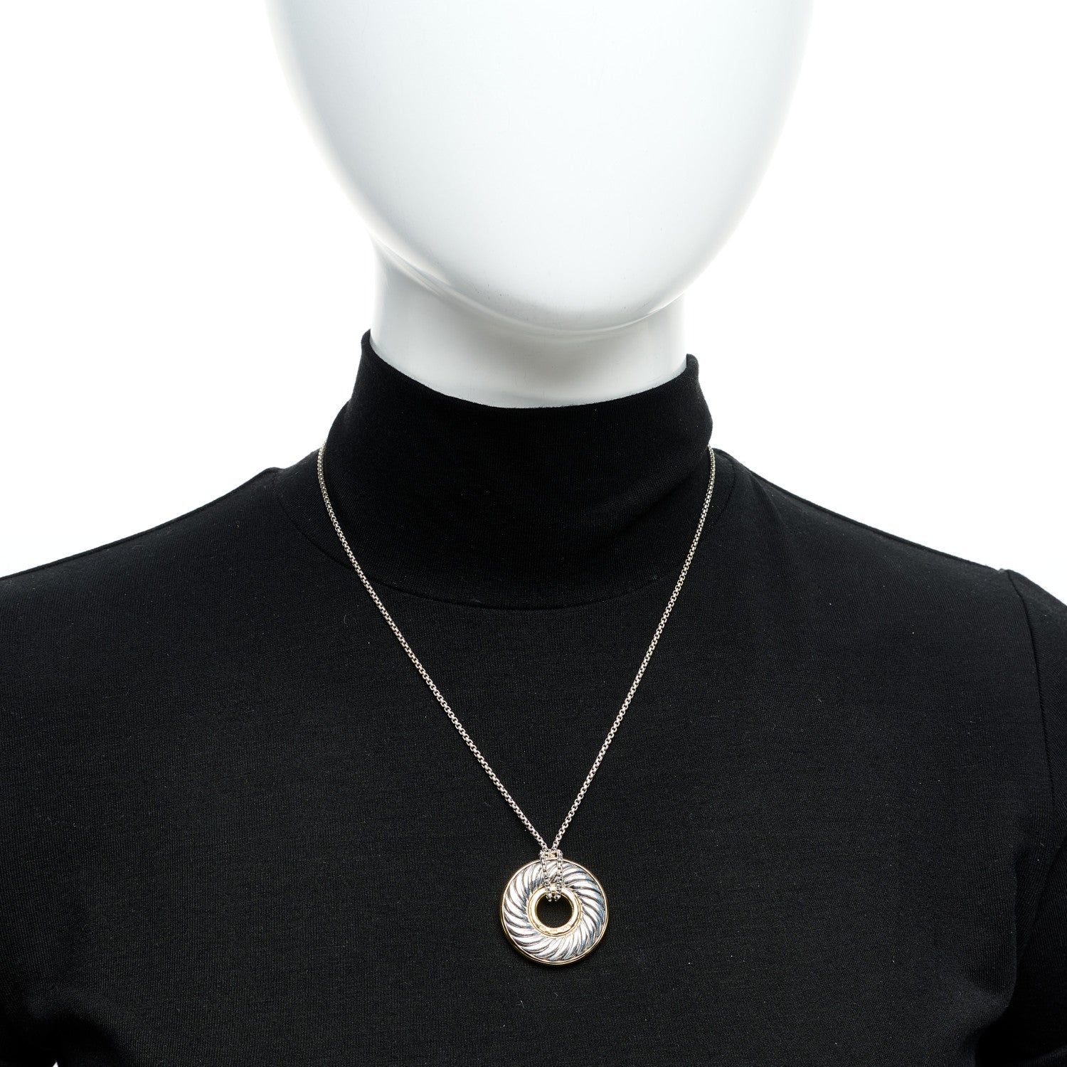 David Yurman Sterling Silver 18K Yellow Gold Cable Disc Necklace 2 of 5