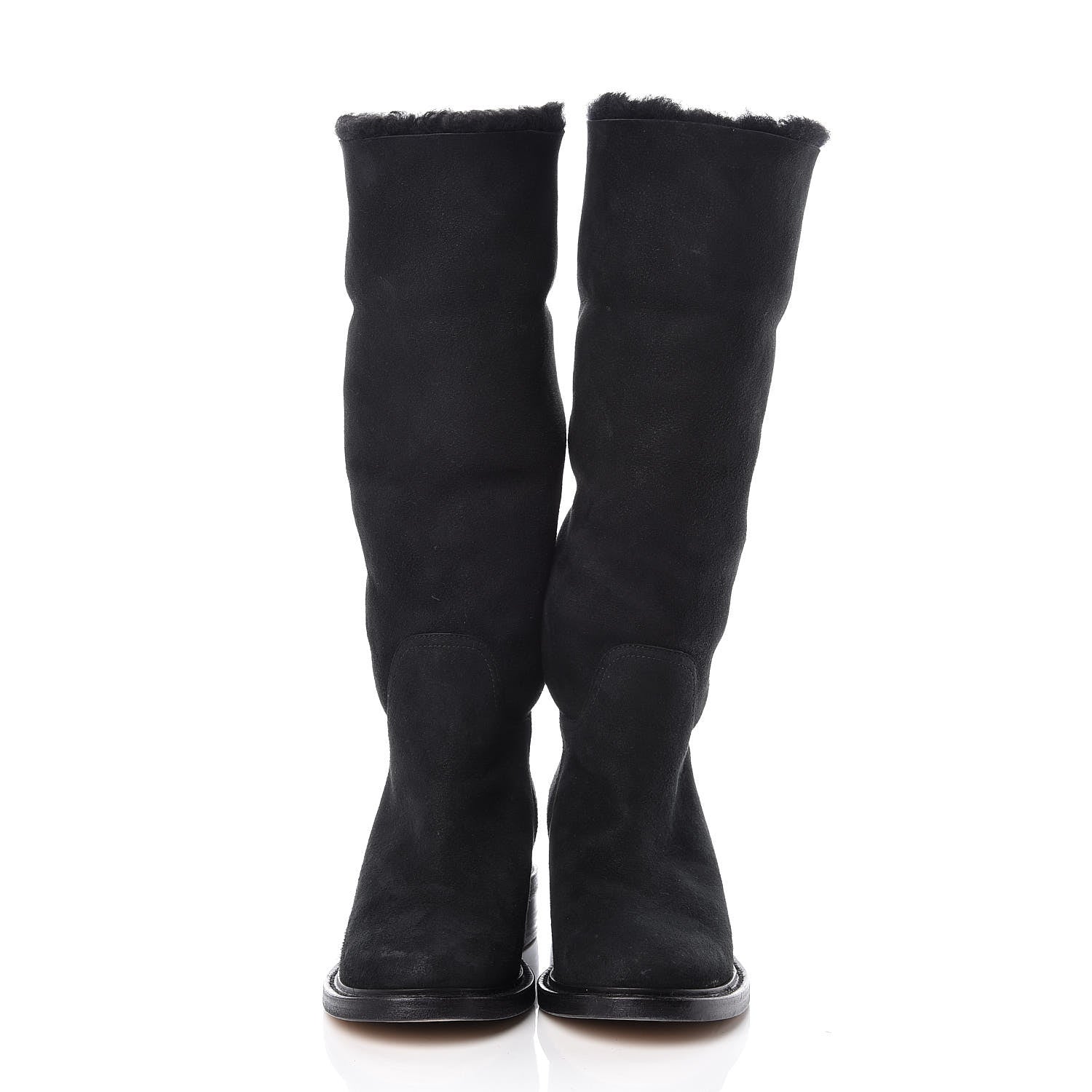 Chanel Shearling Suede CC Boots 41 Black 2 of 12
