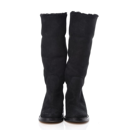 Chanel Shearling Suede CC Boots 41 Black 2 of 12
