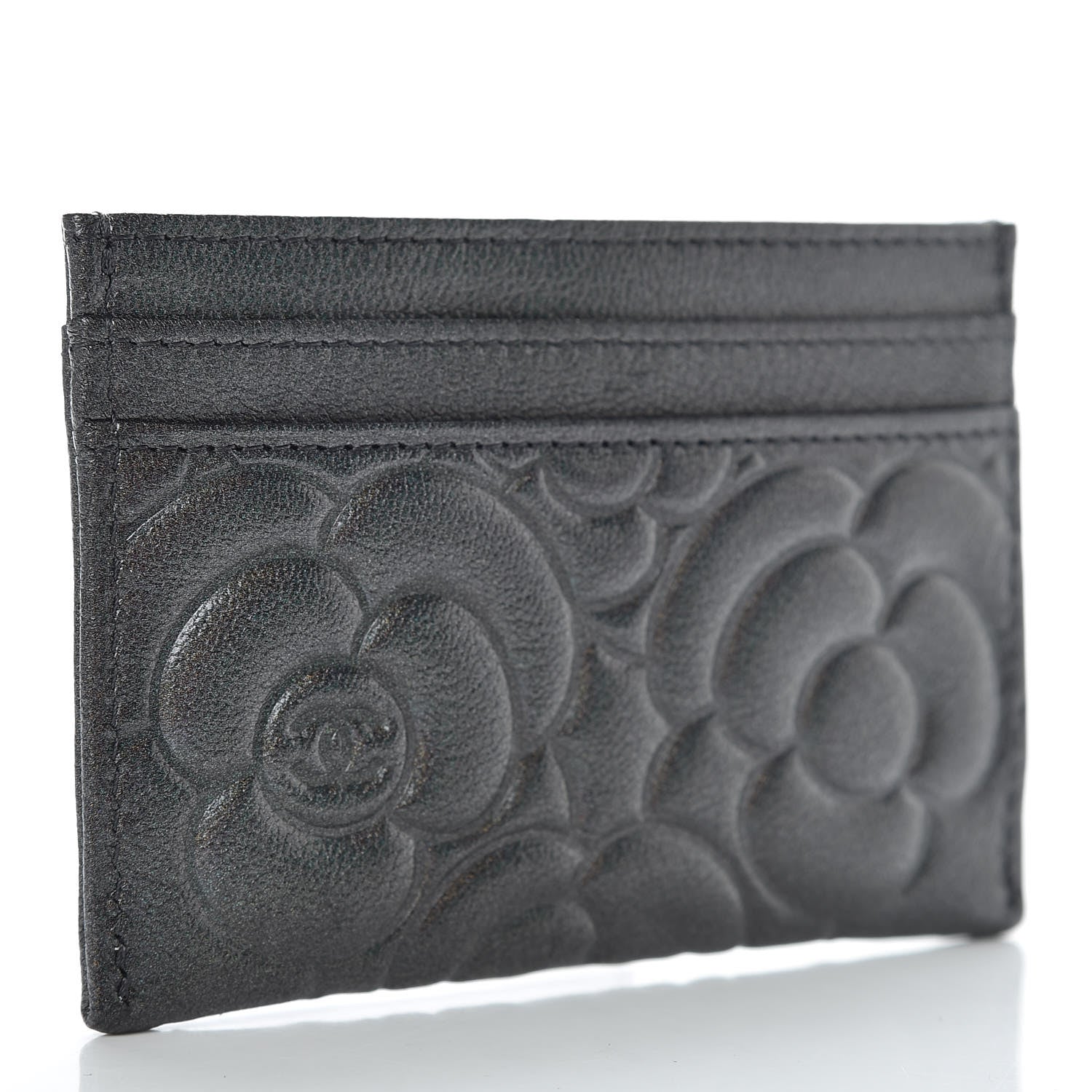 Chanel Goatskin Camellia Embossed Card Holder Grey 3 of 8