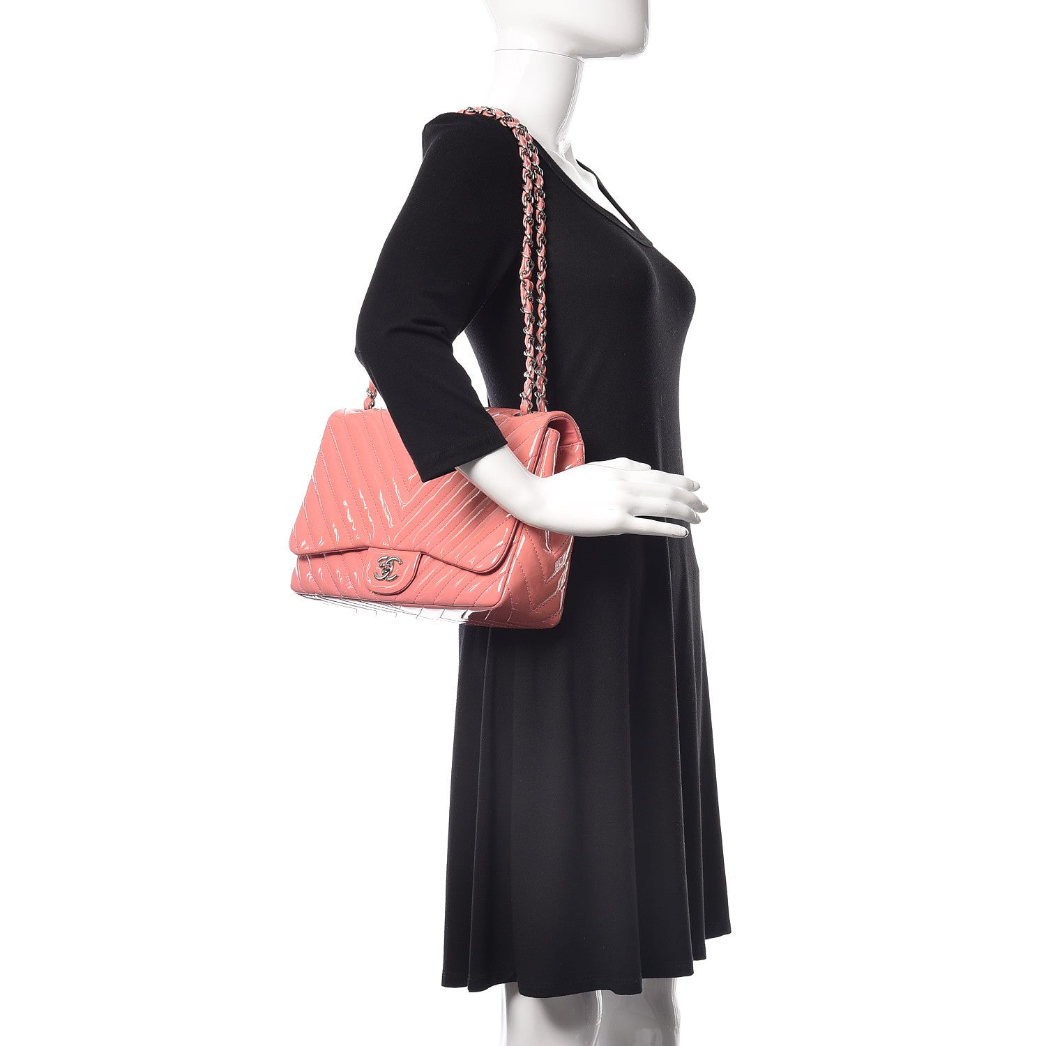 Chanel Patent Chevron Quilted Jumbo Single Flap Pink 2 of 11