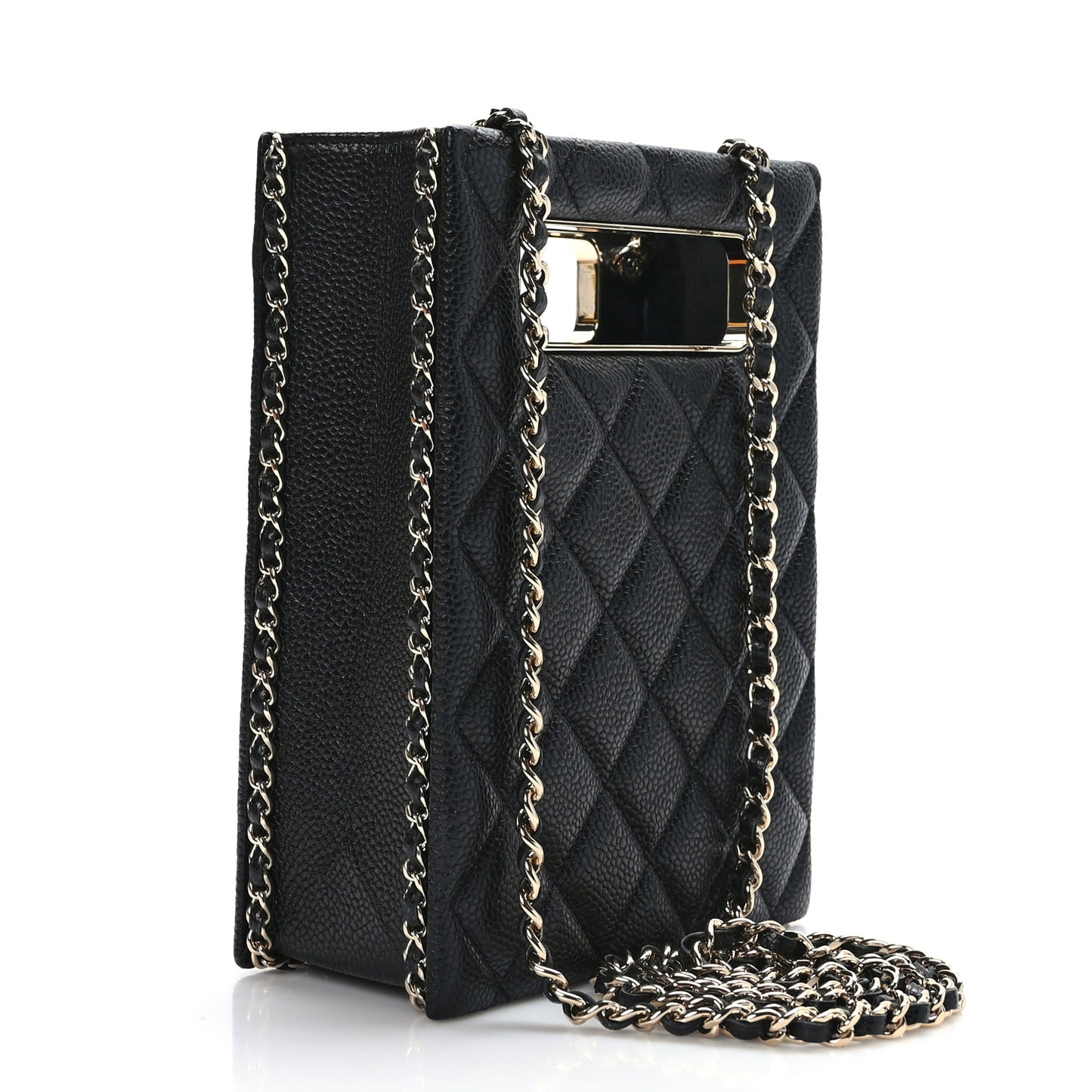 Caviar Quilted Evening Box Bag Black