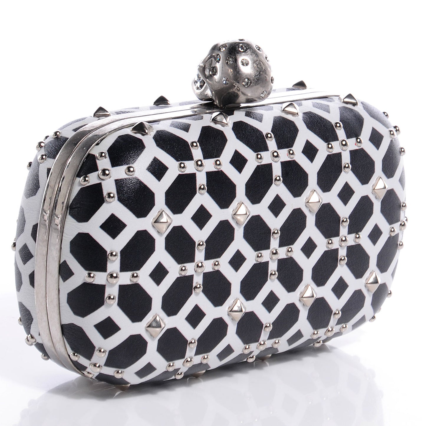 Classic Grid Skull Clasp Clutch Bag Ivory and Black