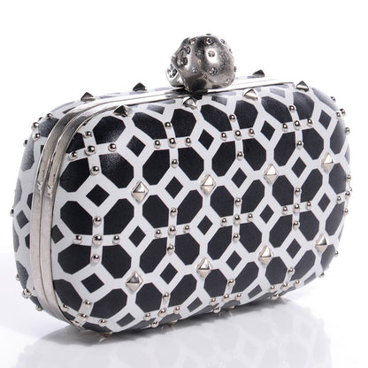Alexander McQueen Classic Grid Skull Clasp Clutch Bag Ivory and Black 3 of 10