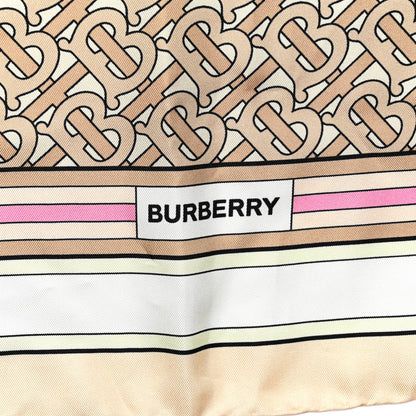 Burberry Silk Monogram Print Square Scarf Beige Pale Pink 2 of 4