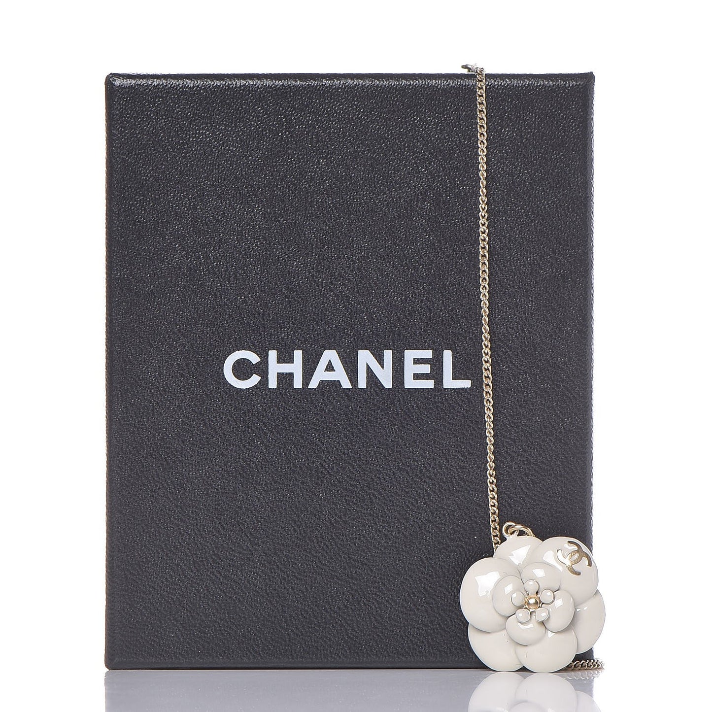 Enamel CC Camellia Pendant Necklace Gold White