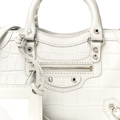 Balenciaga Matte Supple Lambskin Crocodile Embossed Classic Silver Hardware Nano City White 8 of 11