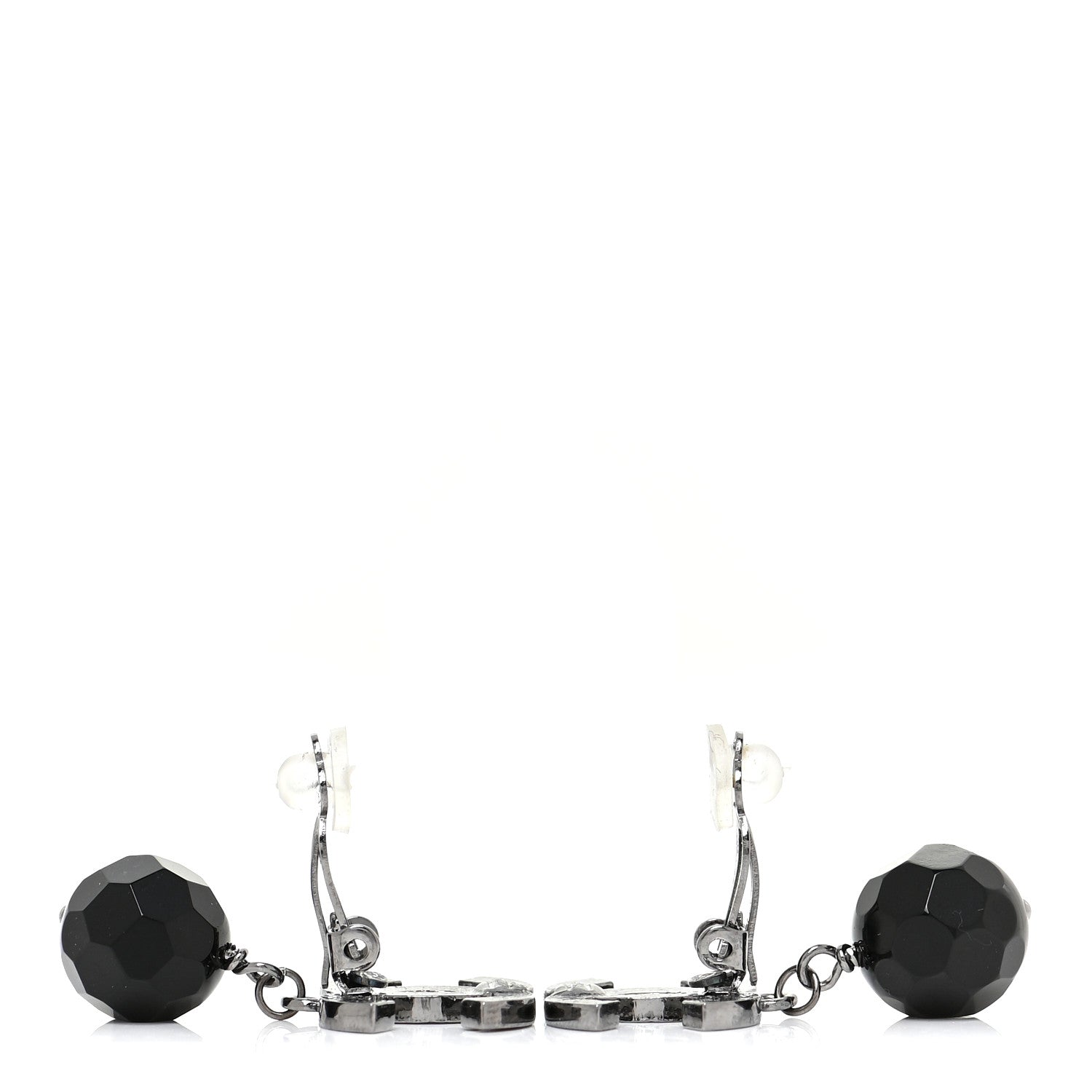 Chanel Ruthenium CC Bead Drop Clip On Earrings Black 3 of 6