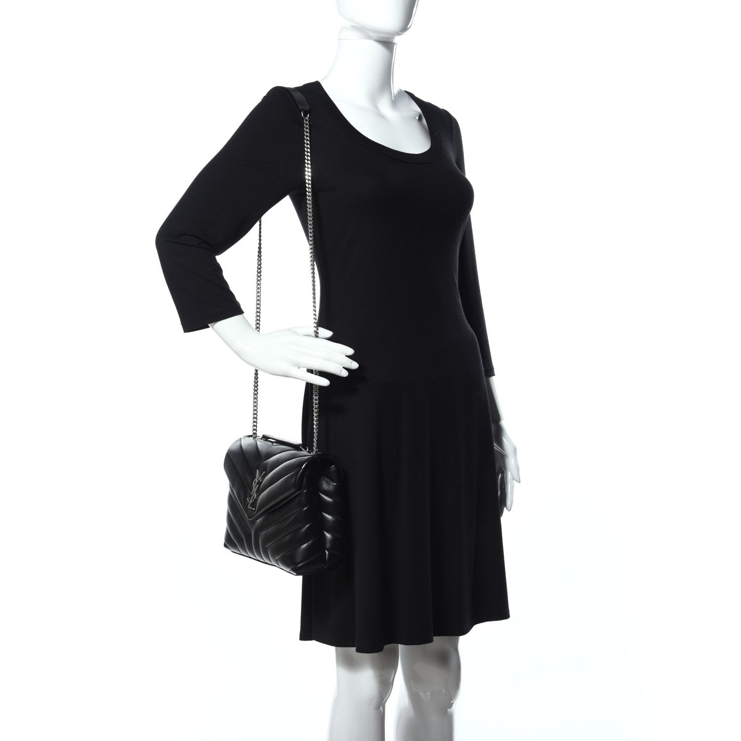 Saint Laurent Calfskin Y Quilted Monogram Small Loulou Chain Satchel Black 2 of 16