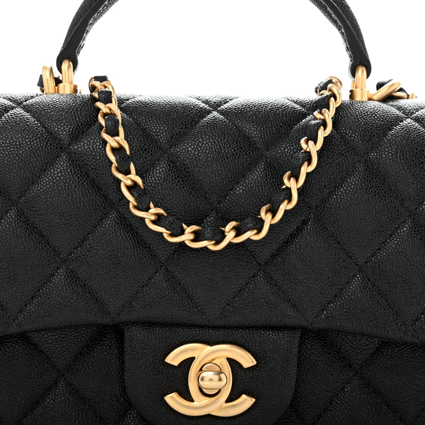 Caviar Quilted Mini Top Handle Rectangular Flap Black
