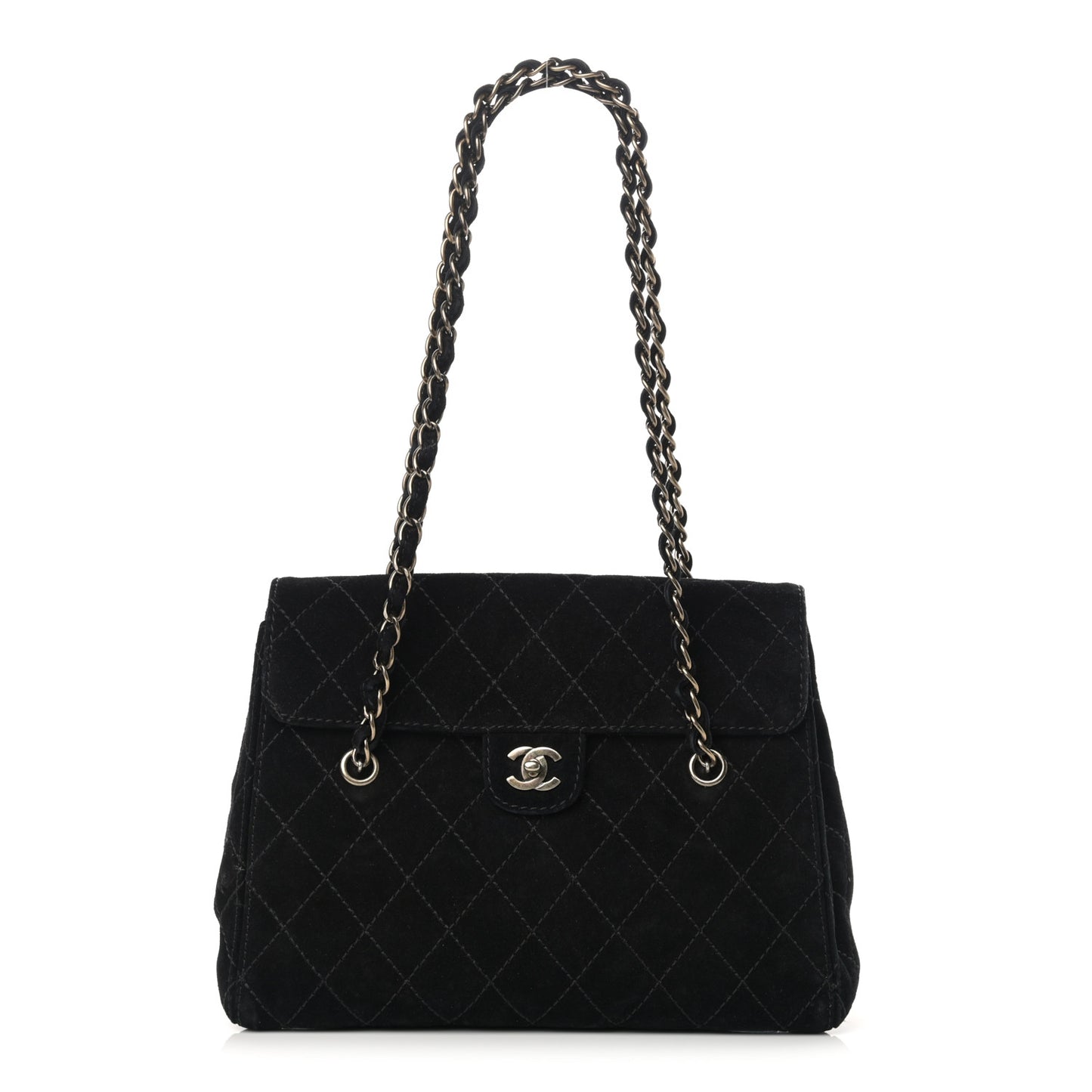 Suede Stitched Single Flap Black