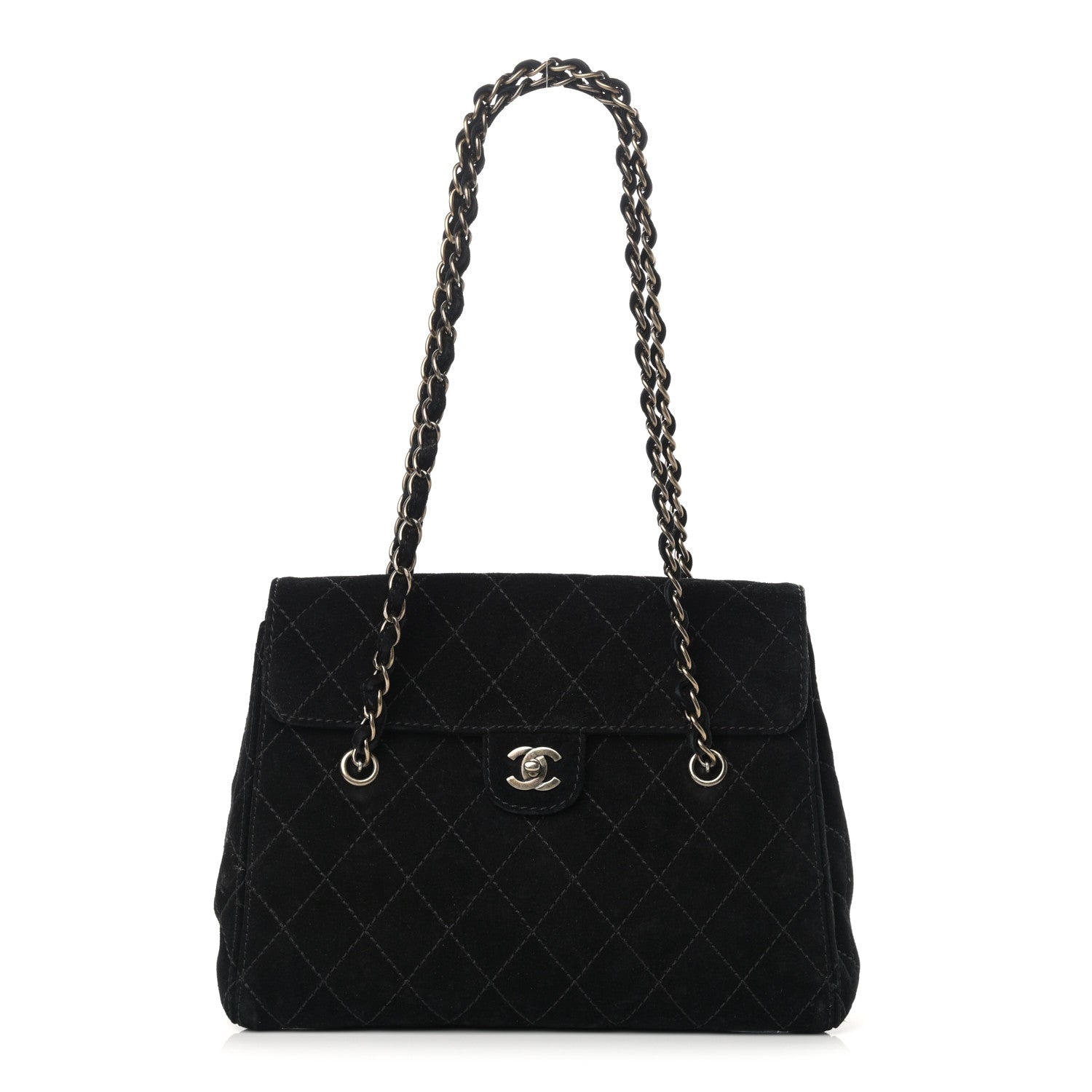 Chanel Suede Stitched Single Flap Black 3 of 16