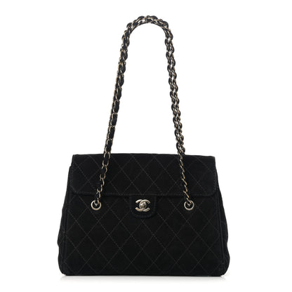 Chanel Suede Stitched Single Flap Black 3 of 16