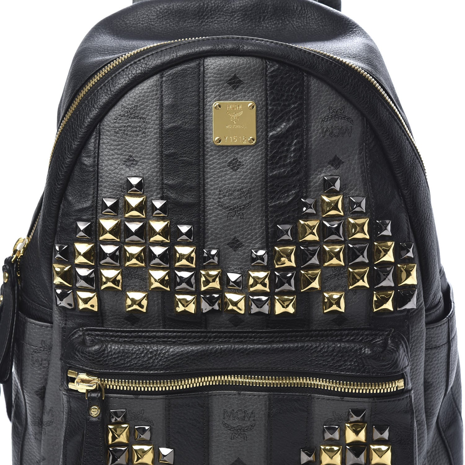 MCM Striped Visetos Studded Medium Stark M Backpack Black Phantom Grey 8 of 14