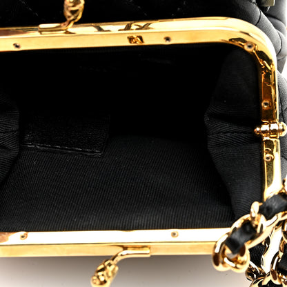 Chanel Lambskin Quilted Trio Kiss Lock Clutch With Chain Black 5 of 12
