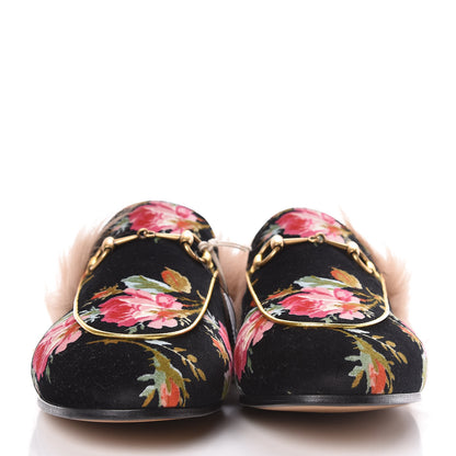 Gucci Velvet Fur Floral Womens Princetown Slippers 40 Black 2 of 9