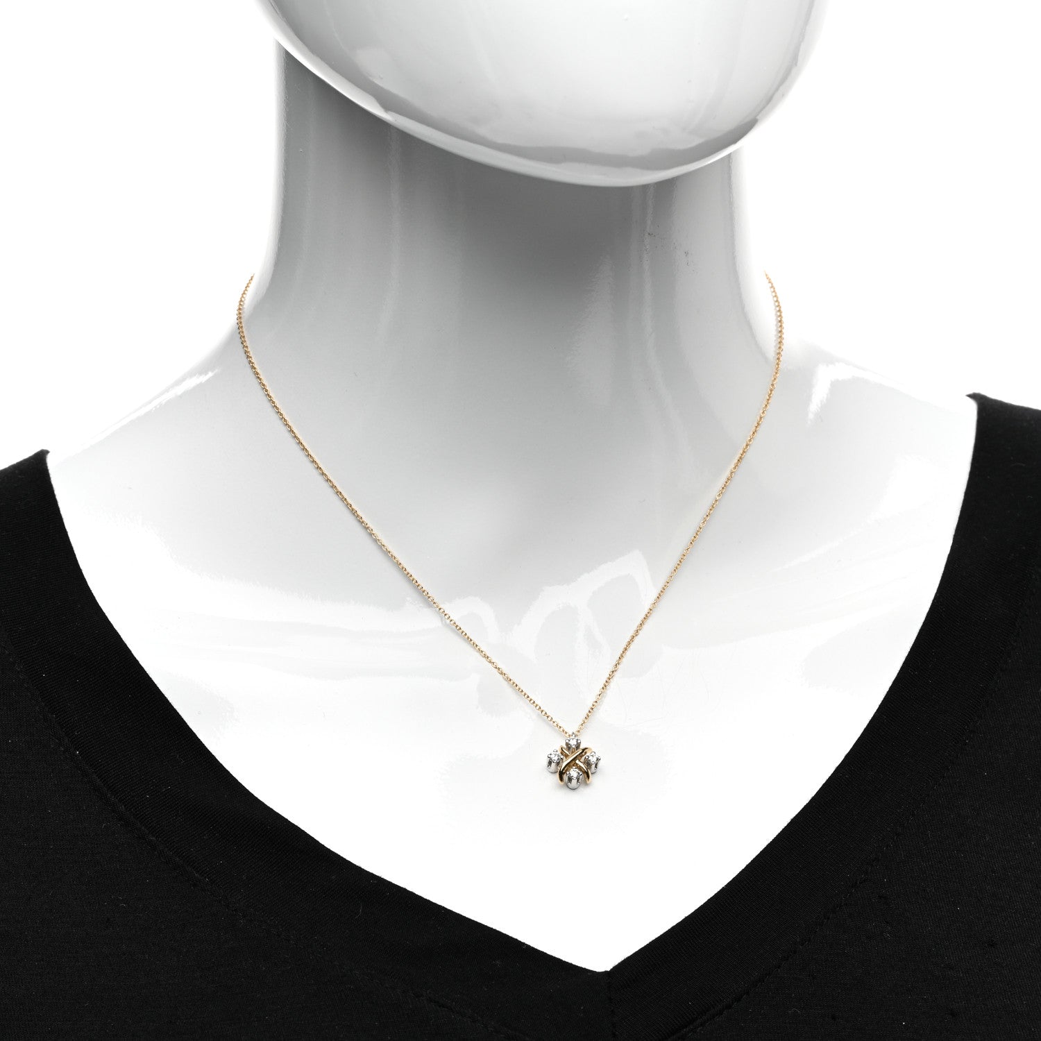 Tiffany Platinum 18K Yellow Gold Diamond Schlumberger Lynn Pendant Necklace 2 of 5