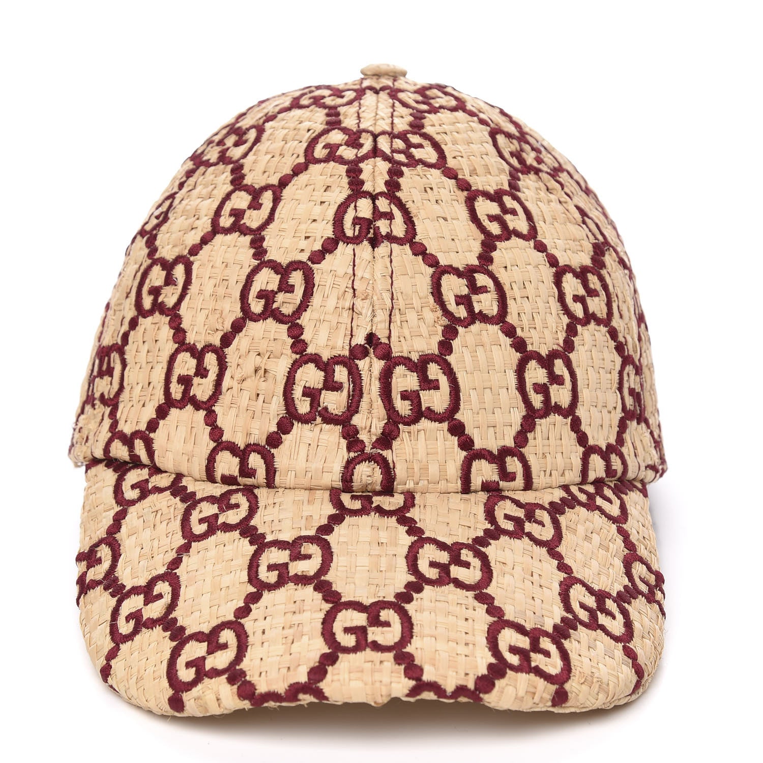 Gucci Raffia GG Monogram Elaphe Embroidered Aisha Baseball Hat M Ivory Bordeaux 3 of 7