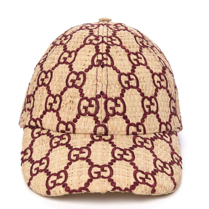 Gucci Raffia GG Monogram Elaphe Embroidered Aisha Baseball Hat M Ivory Bordeaux 3 of 7