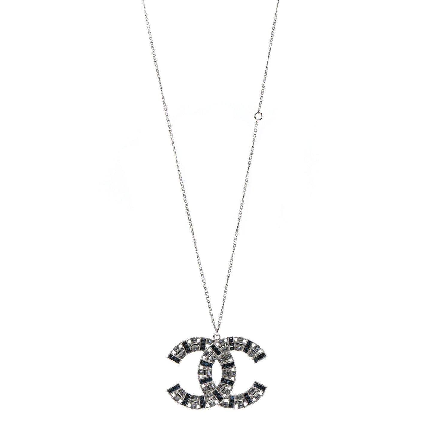 Baguette Crystal CC Necklace Silver Blue