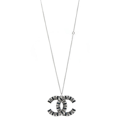 Chanel Baguette Crystal CC Necklace Silver Blue 1 of 5