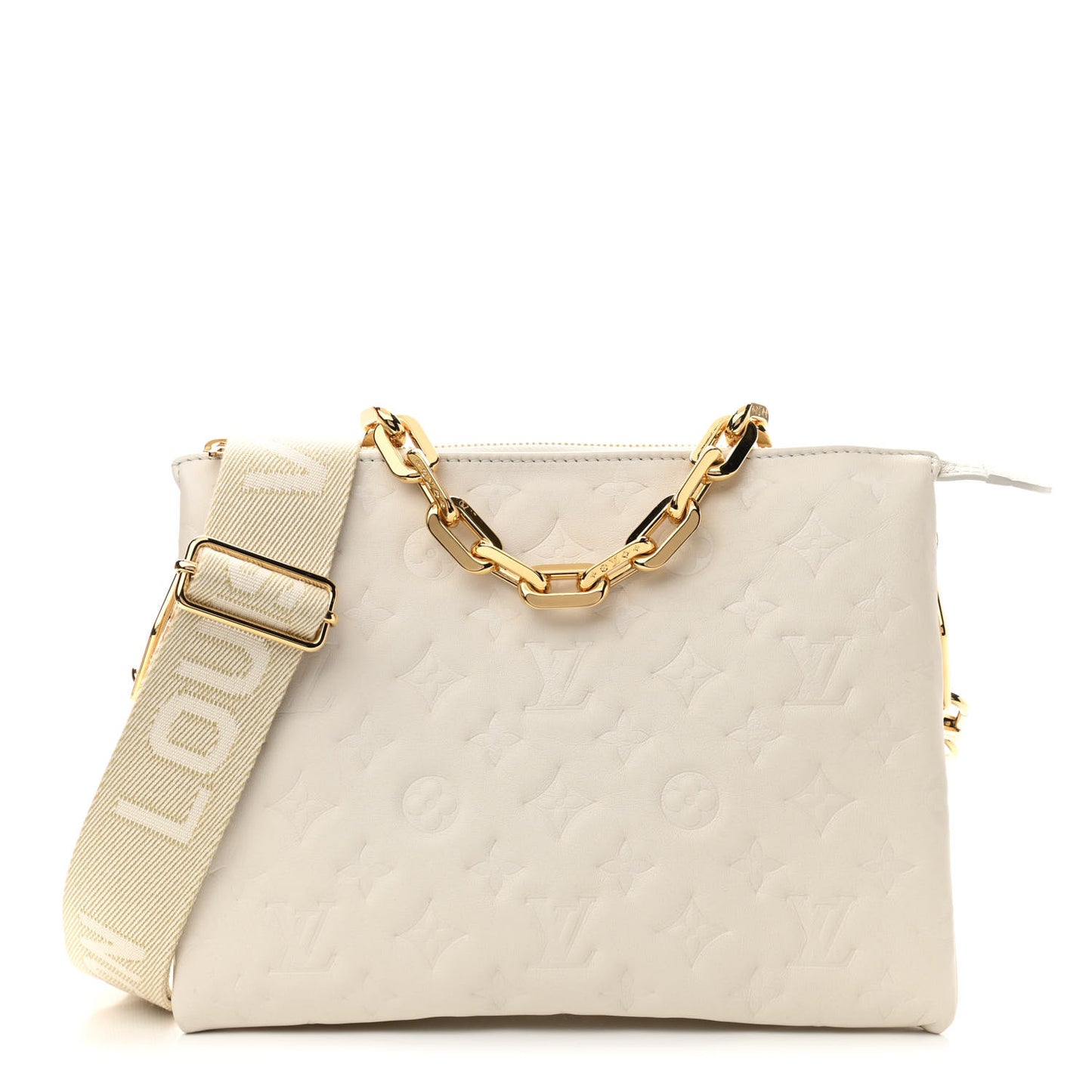 Lambskin Embossed Monogram Coussin PM Beige Cream