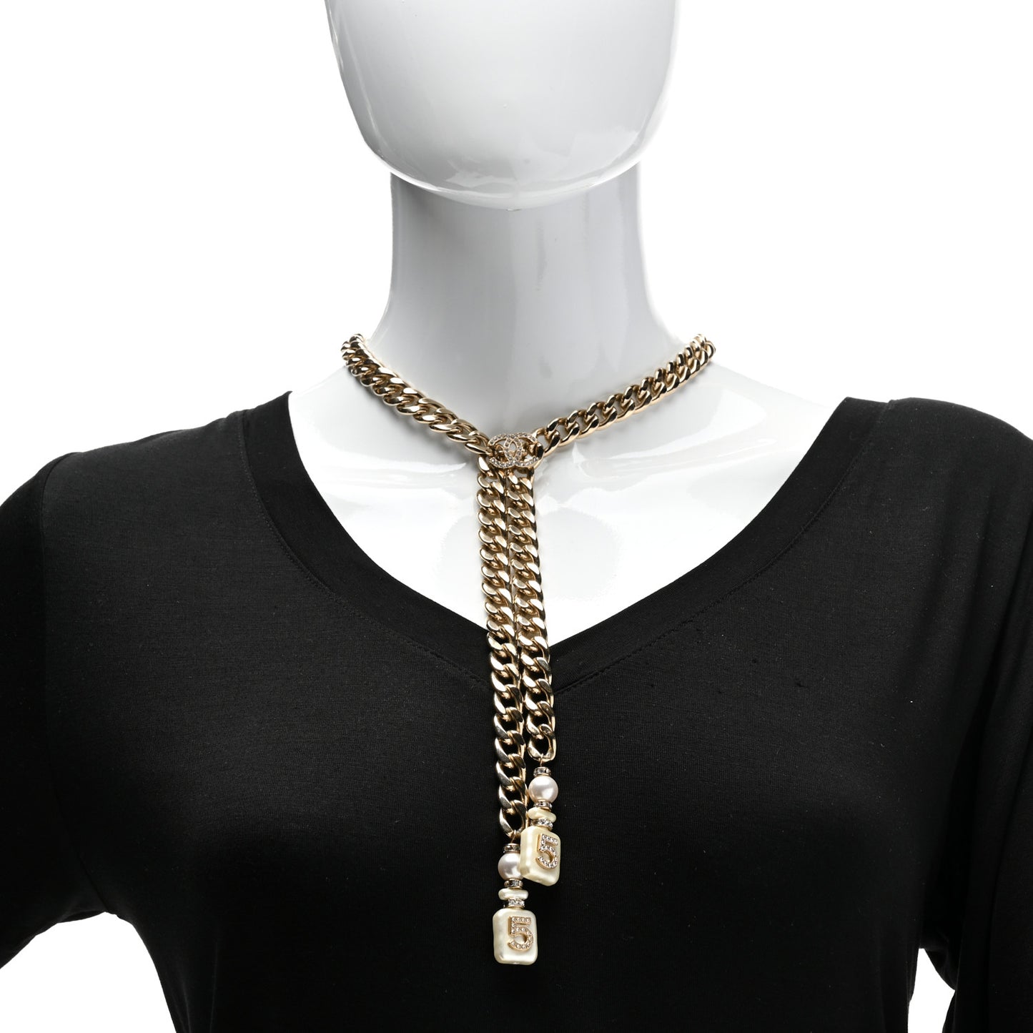 Pearl Resin Crystal CC No 5 Perfume Bottle Chain Gold