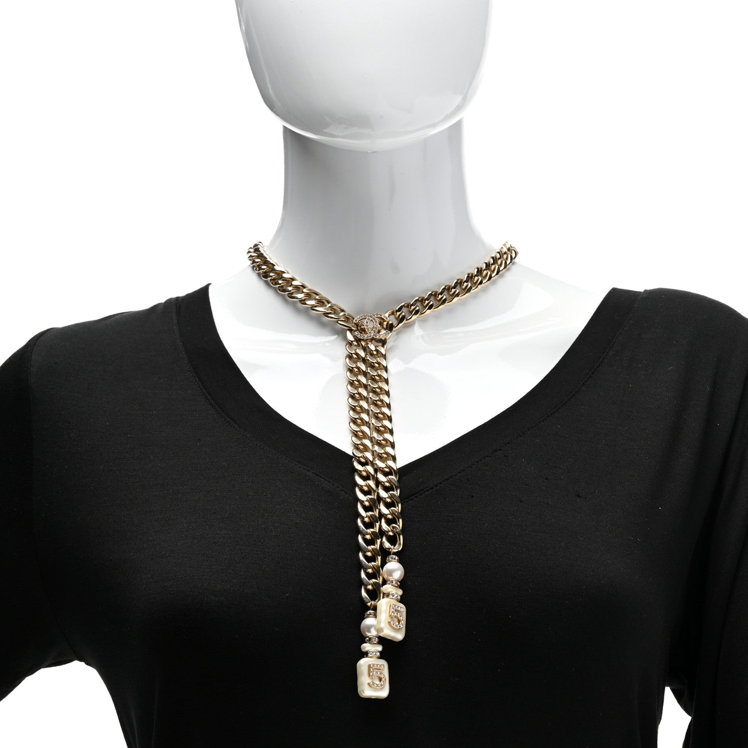 Chanel Pearl Resin Crystal CC No 5 Perfume Bottle Chain Gold 2 of 6