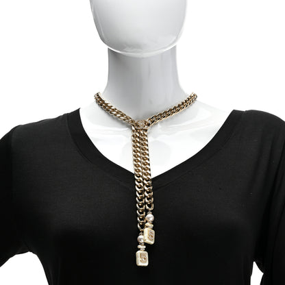 Chanel Pearl Resin Crystal CC No 5 Perfume Bottle Chain Gold 2 of 6