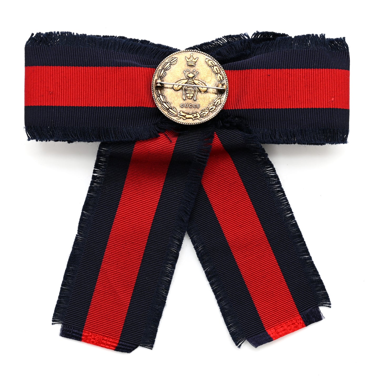 Grosgrain Web Crystal Bow Brooch Blue Red