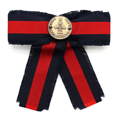 Gucci Grosgrain Web Crystal Bow Brooch Blue Red 2 of 3